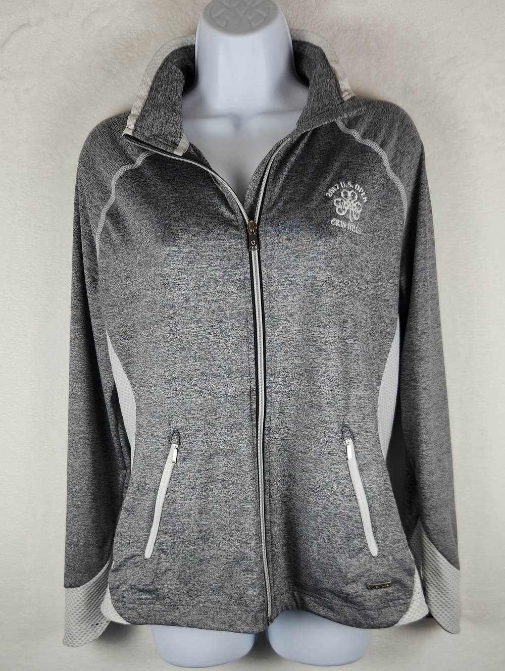 Sunice Esther Golf Jacket Women's M Stretch Zip Pockets Gray 2017 U.S. Open - Picture 2 of 11